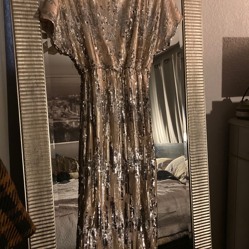 Sequined  on front and back party dress.